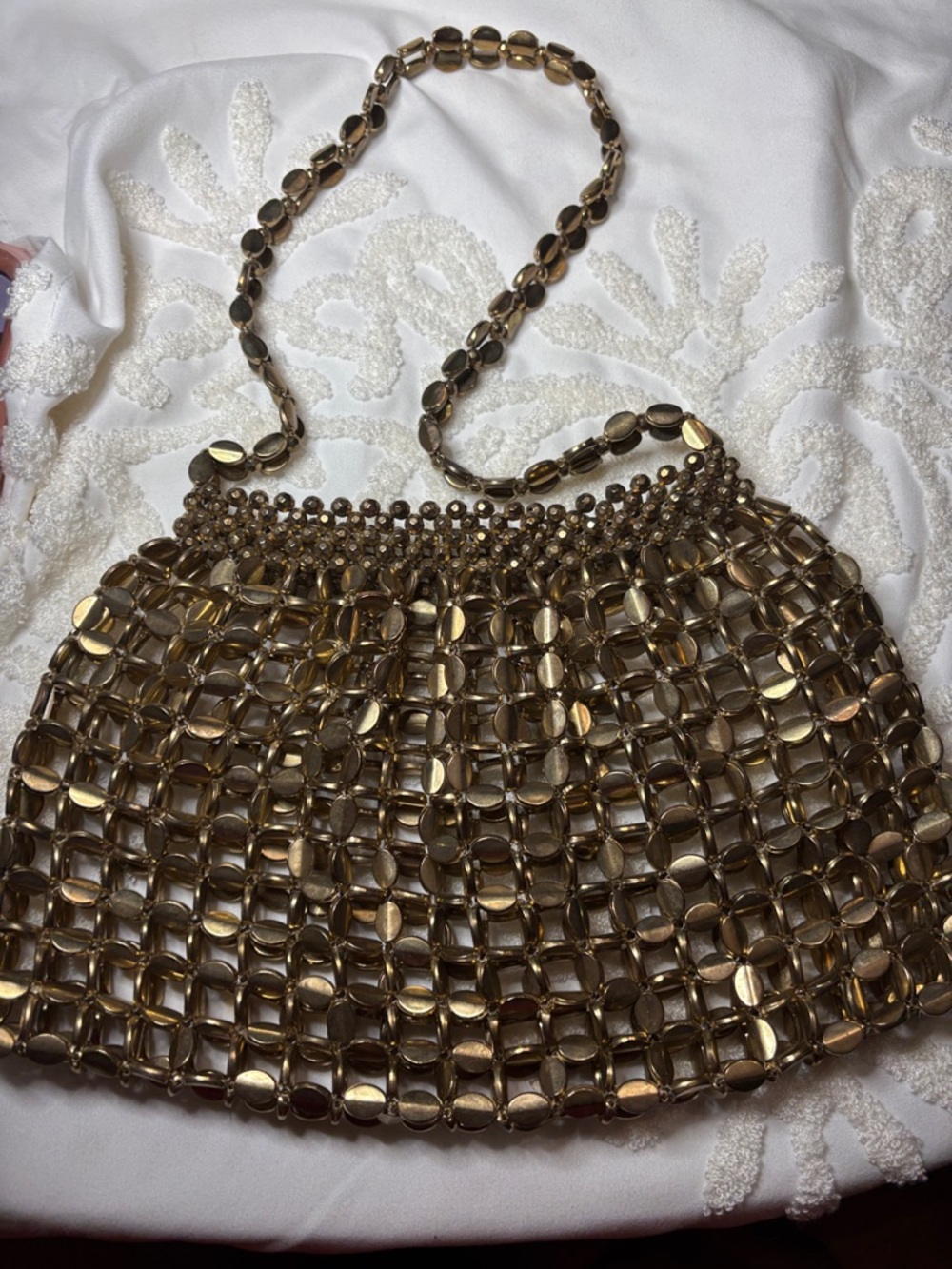 Source Unknown Gold Beaded Evening Clutch with Chain Strap